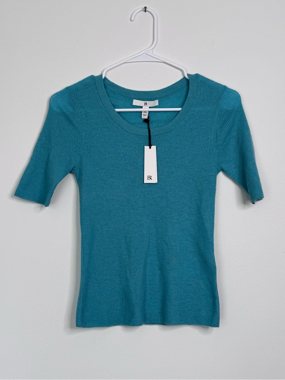 NWT Banana Republic Cashmere Teal Ribbed Short Sleeve Women's Top Small
